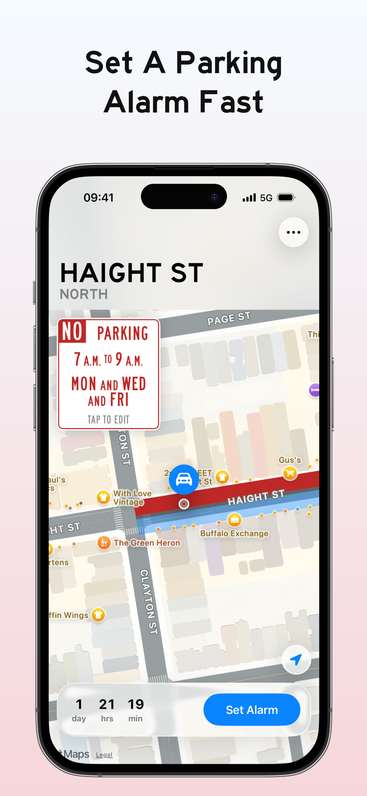 Set a parking alarm fast in Sweep Alarm